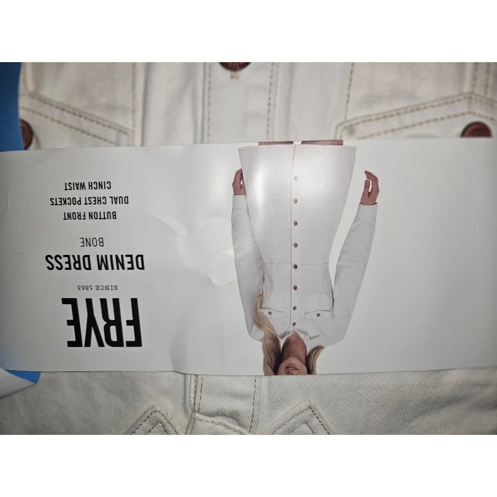 FRYE Women's Size L White‎ Denim Button Up Long Sleeve Shirt Dress Jacket NWT